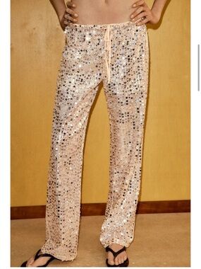Zara sequin flowy pants. S